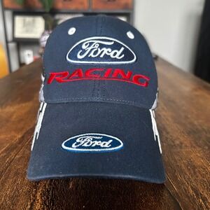 Ford Racing NASCAR Hat Navy Blue Embroidered Baseball Cap Adjustable Cotton